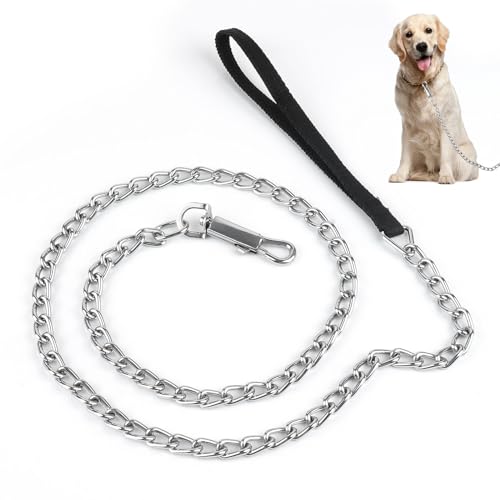 Hundeleine aus Metall,120CM Hochleistungs-Hundekette mit Gepolstertem Griff，Kausichere Hundeleine Kette Für Kleine Mittlere und Große Hunde (Schwarz) von Svalor