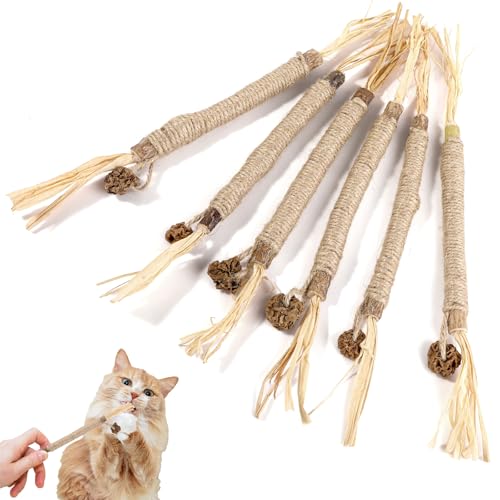 Katzenminze Sticks 6 Stück, 4 in 1 Matatabi Katzensticks, Katzenminze Spielzeug, Natürlich Interaktives Katzenspielzeug Zum Schleifen von Zähnen für ​Katze Zu Spielen, Beißen, Kauen von Svalor