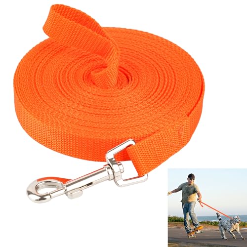 Schleppleine 10m für Hunde,Orange Schleppleine für Hund，Lange Hundeleine für Training und Outdoor,Ausbildungsleine für Kleine bis Große Hunde,Robuste Nylon Hundeleine mit Handschlaufe und D-Karabiner von Svalor