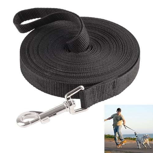 Schleppleine 10m für Hunde,Schwarz Schleppleine für Hund，Lange Hundeleine für Training und Outdoor,Ausbildungsleine für Kleine bis Große Hunde,Robuste Nylon Hundeleine mit Handschlaufe und D-Karabiner von Svalor