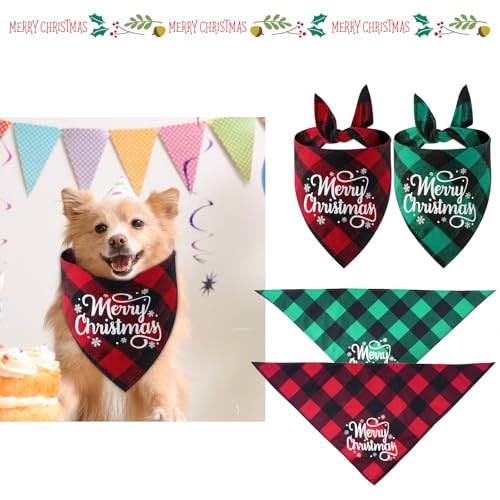 Weihnachten Halstuch Hund, 2 Stück Hundehalstuch, Kariert Weihnachten Haustier Bandanas, Hunde Bandana Weihnachten für Große Mittelgroße Kleine Hunde Katzen((Blau Rot) von Svalor