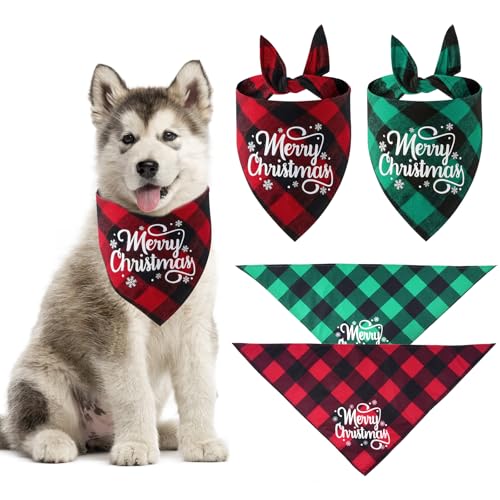 Weihnachten Halstuch Hund, 2 Stück Hundehalstuch, Kariert Weihnachten Haustier Bandanas, Hunde Bandana Weihnachten für Große Mittelgroße Kleine Hunde Katzen((Grün Rot) von Svalor