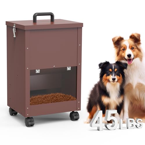 Galvanisierter Automatischer HundefüTterer GroßEr Rasse 45lbs Hundefutter-Spender Mit RäDern FüR GroßE Hunde Metall Hundefutter Gravity Feeder Extra GroßE SelbstfüTterung (Braun) von Svauoumu