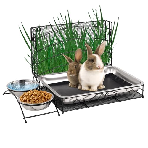 Svauoumu 3 In 1 Kaninchen Heufutterspender und Kaninchenklo, mit Wasserdichter Matte und Futterschale für Meerschweinchen Hamster Futterspender Katzentoilette Schalenhalter von Svauoumu