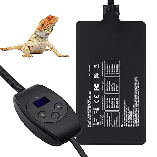 Heizmatte Terrarium,Regelbar Reptilien Heizmatte 6W/11W/23W/36W, IPX7 Wasserdicht mit Temperaturregelung für Reptilien SchildkröTe Schlange Gecko Einsiedlerkrebs Amphibien (6W:(10 * 17.8CM)) von Svauoumu