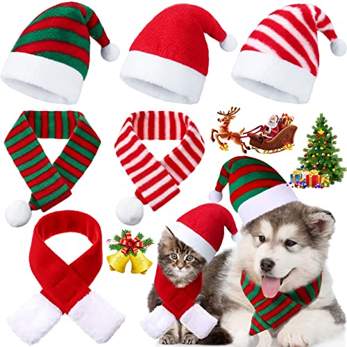 Weihnachtsmütze für Haustiere, Katzen, Hunde, mit Schal, Weihnachtsmannmütze, Schal, Set, Urlaub, Party, niedliche Kostüme für kleine Hunde und Katzen, 6 Stück von Svee