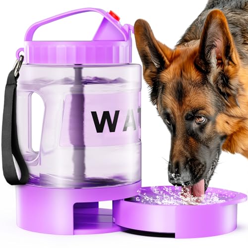 Reise-Wasserflasche für Hunde, mit ausziehbarem Trinknapf, tragbarer Wassernapf, geeignet für große, mittelgroße und kleine Hunde beim Ausgehen für Camping, Reisen, Hundeparkspiel, 2,2 l, Violett von SwSun