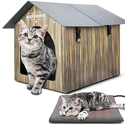 SwSun Beheiztes Katzenhaus mit einem 35 W Haustier-Heizkissen für Katzen im Freien aus faltbarem und wasserdichtem PVC, beheiztes Katzenhaus ist energiesparend und EP von SwSun