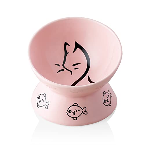 SWEEJAR Erhöhter Katzennapf für trockenes nasses Katzenfutter, Keramik Erhöhter Futternapf Katzenschüssel, Schutz der Wirbelsäule der Katze, Stressfrei, 295 ml, Spülmaschinenfest (Rosa) von Sweejar Home