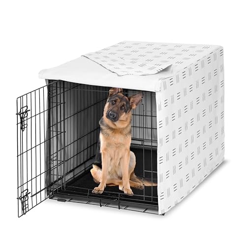 Sweet Jojo Designs Weiß und Schwarz Boho Schlammtuch Hundekäfig Abdeckung - Zwinger Abdeckungen für 48 Zoll Pet Cage Large - Schwarz und Weiß Bohemian Minimalistisch Southwest Schlamm Tuch Luke von Sweet Jojo Designs