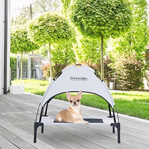 SweetBin Erhöhtes Hundebett mit Baldachin und Seitenschutz für Camping, kleine, mittelgroße Hunde (Tragetasche), tragbares, erhöhtes Hundebett mit und Seite für Strand (S (61x45.7x61 cm), Grau) von SweetBin