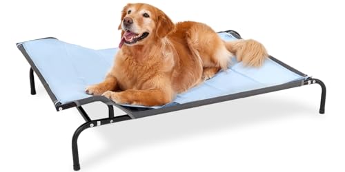 Sweetnight Erhöhtes Hundebett – originelles Kopfstützen-Design & Kühlmatte | Rahmen mit atmungsaktivem Mesh & rutschfesten Füßen | Erhöhtes Hängemattenbett für große Hunde, 124,5 cm von Sweetnight