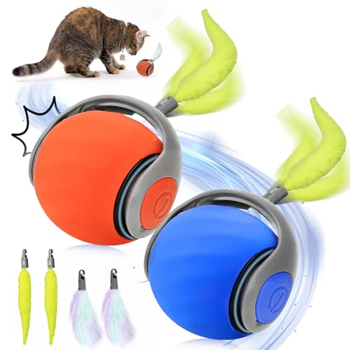 Sweetone Katzenspielzeug Elektrisch Katzenball, 2 Stück Katzenspielzeug Selbstbeschäftigung 360° Rollbal Interaktives Katzenspielzeug USB Wiederaufladbarer, Interaktiver Spielball für Katzen, Hunde von Sweetone