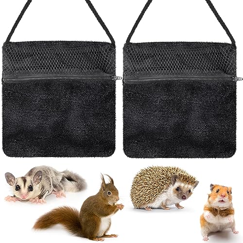 Sweetude Sugar Glider Bonding Pouch für Kleintiere, atmungsaktiv, Tragetasche für Kleintiere, mit Schultergurt, für Marmosets, Eichhörnchen, Hamster und andere Haustiere, Schwarz, 2 Stück von Sweetude