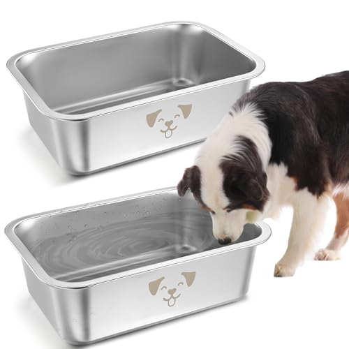 Sweetude 2 x extra großer Wassernapf für Hunde, Edelstahl, Hundenapf für große Hunde, große Kapazität, Metall-Hundenapf für Haustiere, Hunde, Katzen, drinnen und draußen, 4 l von Sweetude