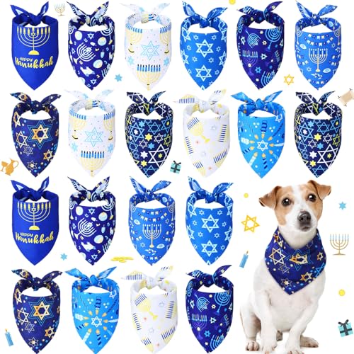 Sweetude 20 Stück Hanukkah Hund Bandanas Chanukka Hund Bandanas für Hunde Lätzchen Dreieck Hund Schal Hund Halstuch Set Hund Bandanas für Chanukka Kleine Mittel Große Hund Haustier Kostüm Zubehör von Sweetude