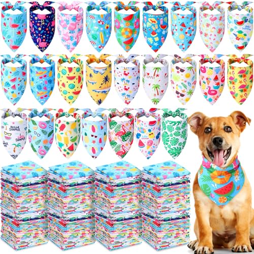 Sweetude 200 Stück hawaiianische Hundehalstücher Großpackung Sommer Bandanas für Hunde Ananas Palmblätter Obst Muster Haustier Dreieckstuch Welpe Hund Halstuch Lätzchen für Sommer Urlaub Kostüm von Sweetude