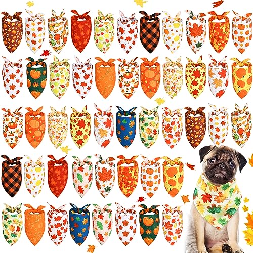 Sweetude 50 Stück Herbst-Hundehalstücher Bulk Ahornblätter Hundehalstücher für Hunde Dreieck Hundeschal Hund Halstuch Set Hundehalstücher für Herbst Thanksgiving Haustier Kostüm Zubehör (80 x 55 x 55 von Sweetude