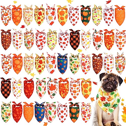 Sweetude 50 Stück Herbst-Hundehalstücher Bulk Ahornblätter Hundehalstücher für Hunde Dreieck Hundeschal Hund Halstücher Set Hundehalstücher für Herbst Thanksgiving Haustier Kostüm Zubehör (65,6 x 45,7 von Sweetude