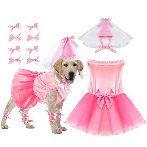 Sweetude 6 Stücke Halloween Prinzessin Hund Kostüm Set Weibliche Welpen Prinzessin Tutu Rock Hund Hut Zarte Manschetten PET Rosa Outfits für Hunde Geburtstag Hochzeit Party (XXL) von Sweetude