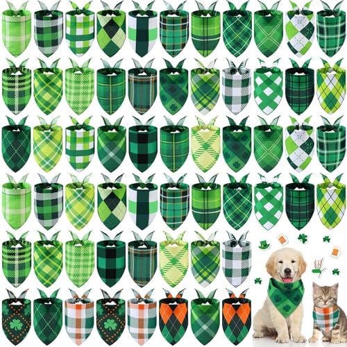 Sweetude St. Patrick's Day Halstücher für Hunde, kariert, verstellbar, waschbar, Halstuch, Urlaub, Haustierkostüm, Zubehör, Pflegezubehör für kleine bis große Katzen, 60 Stück von Sweetude