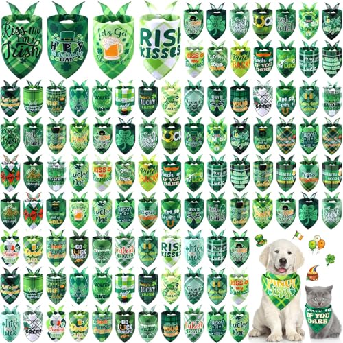 Sweetude St. Patrick's Day Hundehalstücher mit Sprüchen, verstellbar, waschbar, Urlaubskostüm, Zubehör, Pflegezubehör für kleine bis große Katzen, Hunde, 100 Stück von Sweetude