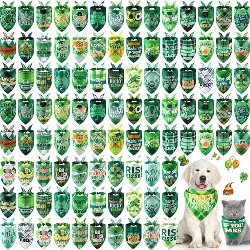 Sweetude St. Patrick's Day Hundehalstücher mit Sprüchen, verstellbar, waschbar, Urlaubskostüm, Zubehör, Pflegezubehör für kleine bis große Katzen, Hunde, 100 Stück von Sweetude