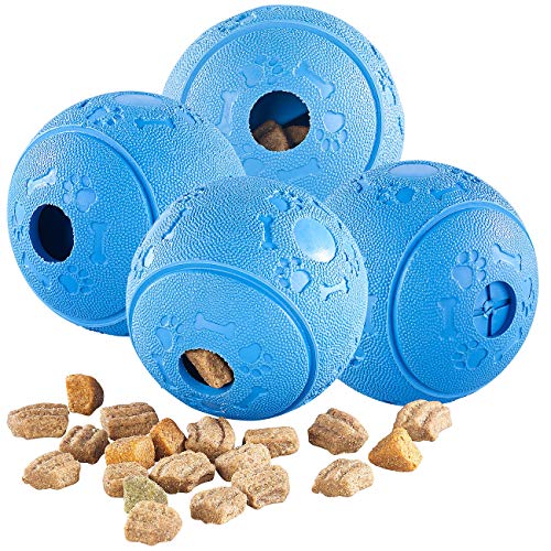 Sweetypet Hundespielzeug: 4er-Set Hunde-Spielbälle, Naturkautschuk, Snack-Ausgabe, Ø 8 cm, blau (Snackball für Katze, Hundespiele, Trainer) von Sweetypet