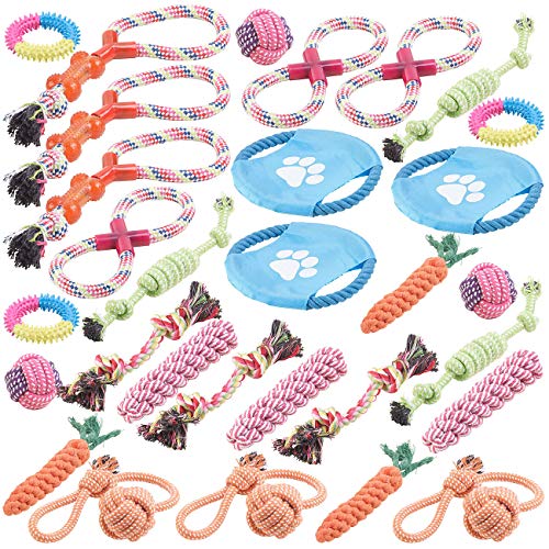 Sweetypet Hunde-Spielset: 30er-Set Bunte Hundespielzeuge aus Baumwolle zum Kauen und Toben (Hunde Spielzeugset, Hunde Wurfspielzeuge) von Sweetypet