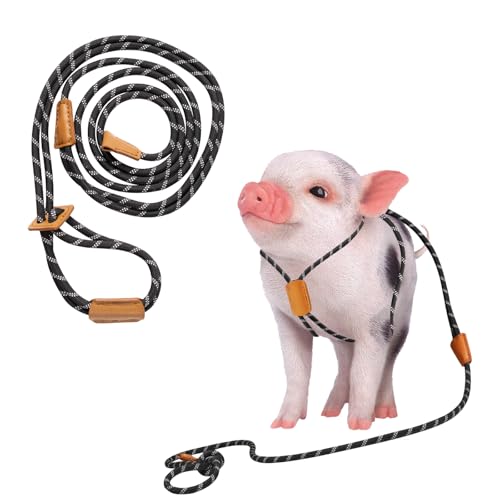 Swirge Mini-Schweine-Geschirr und Leine, verstellbares Schweinegeschirr für große, mittlere, kleine Schweinchen und andere Kleintiere, zum Gehen und Trainieren (schwarz) von Swirge