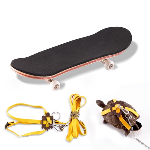 Swirge Schildkrötenleine und Trainingsskateboard-Spielzeug, Mini-Skateboard und verstellbares Geschirr für Schildkröte, lustiges Schildkrötenspielzeug, Zubehör für Schildkröte, Eidechse, Kleintiere von Swirge