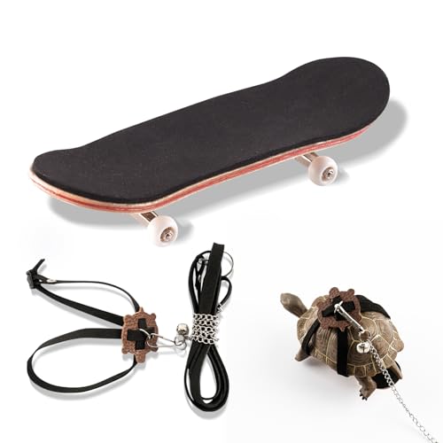 Swirge Schildkrötenleine und Trainingsskateboard-Spielzeug, Mini-Skateboard und verstellbares Geschirr für Schildkröte, lustiges Schildkrötenspielzeug, Zubehör für Schildkröte, Eidechse, Kleintiere von Swirge