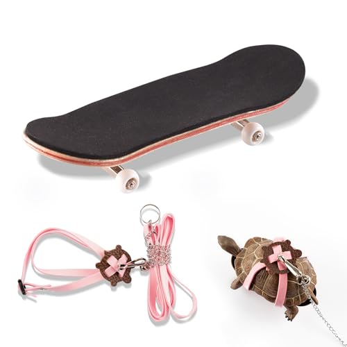 Swirge Schildkrötenleine und Trainingsskateboard-Spielzeug, Mini-Skateboard und verstellbares Geschirr für Schildkröte, lustiges Schildkrötenspielzeug, Zubehör für Schildkröte, Eidechse, Kleintiere von Swirge