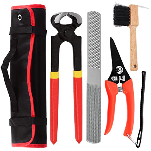 Swpeet 5Pcs Professional Farrier Tools Value Supplies Kit mit Roll Pack, Mini 8 Zoll Raspel Huffeile, 8 Zoll Hufzange, Hufeisenbürste, Pferdehuf Trimmer Schere Werkzeuge, Hufschneider für Pferd Swpeet 5Pcs Professional Farrier Tools Value Supplies Kit mit Roll Pack, Mini 8 Zoll Raspel Huffeile, 8 Zoll Hufzange, Hufeisenbürste, Pferdehuf Trimmer Schere Werkzeuge, Hufschneider für Pferd von Swpeet