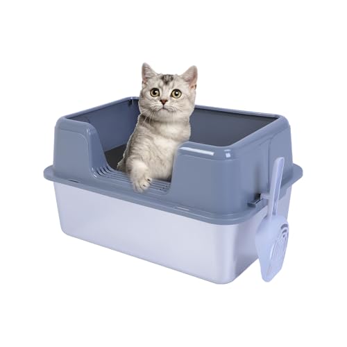 Halbgeschlossene Katzentoilette aus Edelstahl mit Deckel, 20 L XL, Große Metalltoilette für Große Katzen mit Hohem Rand, Inklusive Schaufel, (grau) von Sxhlseller