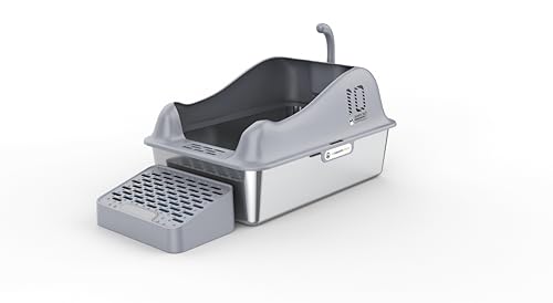 Katzentoilette aus Edelstahl, XL-Katzentoilette aus Metall mit Hoher Seitenwand, Einfache Reinigung, Inklusive Schaufel, 23,62 Zoll L X 15,75 Zoll B X 11,81 Zoll H von Sxhlseller