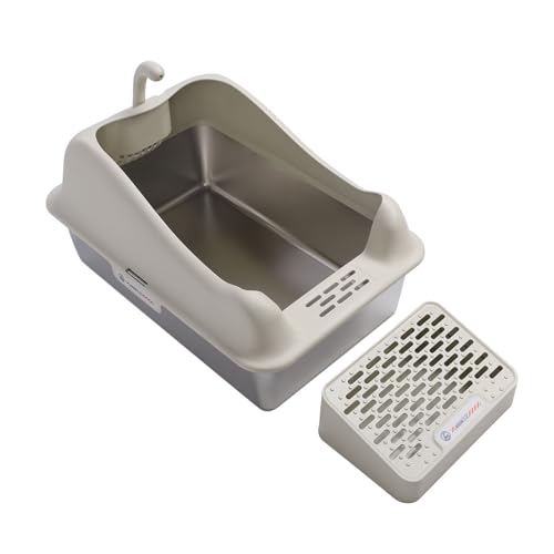 XL-Katzentoilette aus Edelstahl mit Hohen Seiten, 23,62 X 15,75 X 11,81 Zoll. Extra Große, Geschlossene Katzentoilette für Große und Mehrere Katzen, Einfache Reinigung (Beige) von Sxhlseller