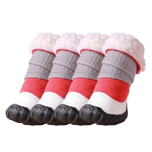 Sxmrmnx 4-Teiliges Hundeschuhset für Den Winter, Bequem, Warm, für Hunde, Chihuahua, Regen-/Schneestiefel, Wasserdicht, rutschfest, für Den Außenbereich, Welpen-Sneakers A von Sxmrmnx