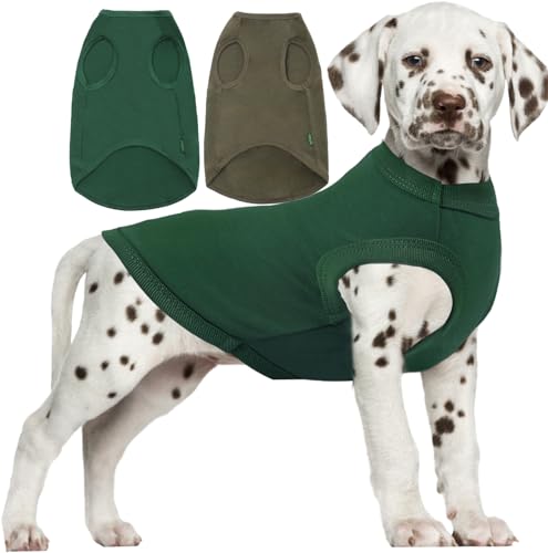 SyChien Blanko-Hunde-Shirt, Kleidung für mittelgroße und große französische Bulldogge, Hunde, Mädchen, Jungen, Baumwoll-T-Shirt, leichtes Kostüm, Armee- und Tiefgrün, L von SyChien