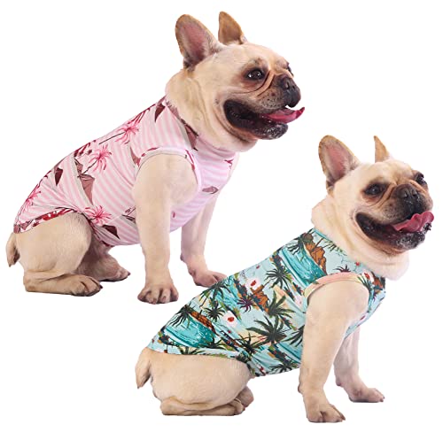 Sychien Hawaii-Hunde-Shirt, schnell trocknend, kühlendes Netzgewebe, Kokosnuss-Druck, T-Shirt für große Hunde, rosa + grün, XXL von SyChien