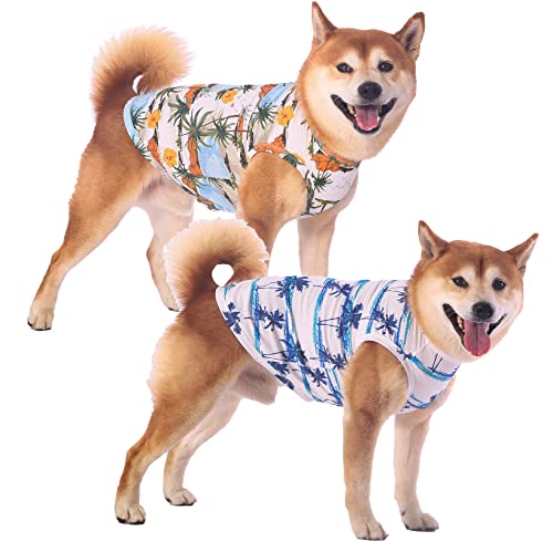 Sychien Hawaii-Hunde-Shirt, schnell trocknend, kühlendes Netzgewebe, Kokosnuss-Druck, T-Shirt für kleine Hunde, blau + gelb, S von SyChien