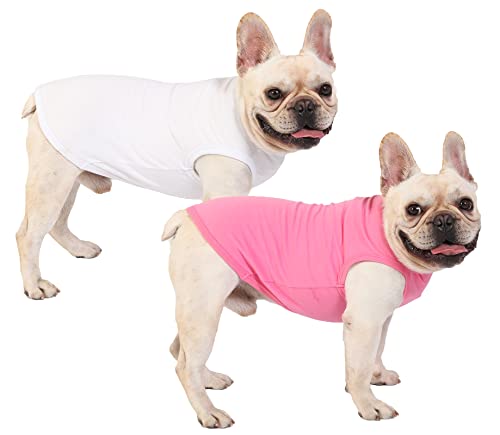 Sychien Hunde-Hemden, Rosa, Weiche, Blanko-Baumwoll-T-Shirt für Jungen, Mädchen, Hunde, einfarbig, mittlere französische Bulldogge, Kleidung, Größe M, Rosa, Weiß von SyChien