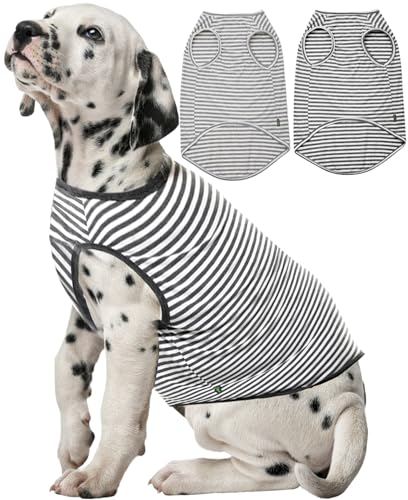 Sychien Hunde-T-Shirts aus gekämmter Baumwolle, weich, atmungsaktiv, Sonnenschutz, Größe M, für Jungen, Mädchen, Hunde, 2er-Pack, grau-weiß gestreift, Größe M von SyChien