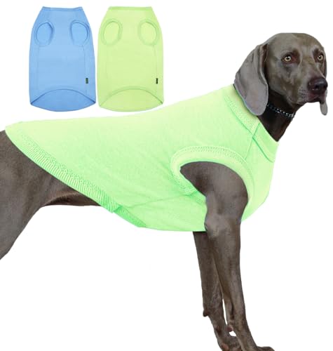 Sychien Leichte Hunde-Shirts, solides cooles T-Shirt, großes Hundehemd, ärmellos, leere Kleidung, Sommerkostüme, 2er-Pack, Größe L Blau Grün von SyChien