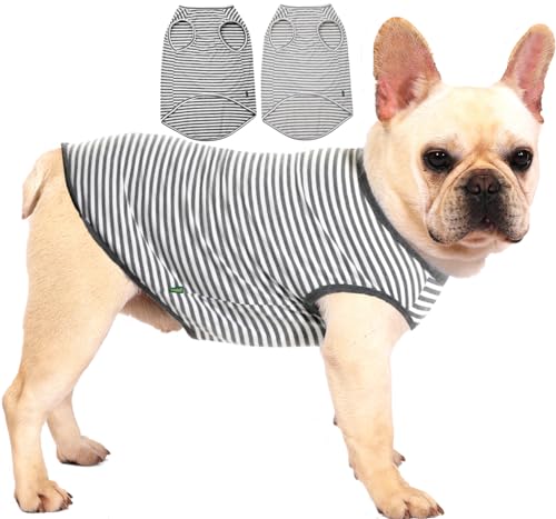 Sychien T-Shirt für Hunde, gekämmte Baumwolle, weich, atmungsaktiv, Sonnenschutz, kleines Welpen-T-Shirt für Jungen, Mädchen, Hunde, 2er-Pack, grau-weiß gestreift, Größe S von SyChien