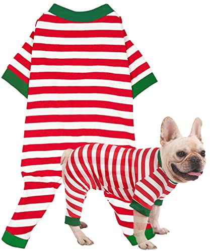 Sychien Weihnachtspyjama für Hunde, Größe M, rot und weiß gestreift, für Jungen, Mädchen, Hunde, thermischer warmer Baumwoll-Jumpsuit, Größe M von SyChien