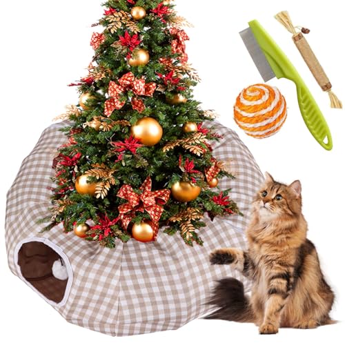 Cat Tunnel Bed Under Christmas Tree, Cat Tunnel Christmas Tree Skirt, Cat Christmas Tree Tunnel, Cat Tunnel for Christmas Tree, Christmas Cat Tunnel Tree Skirt for Cat Dogs (Coffee) von Syeefula