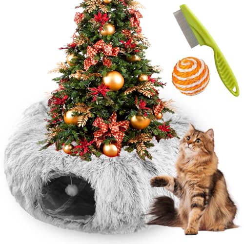 Cat Tunnel Bed Under Christmas Tree, Cat Tunnel Christmas Tree Skirt, Cat Christmas Tree Tunnel, Cat Tunnel for Christmas Tree, Christmas Cat Tunnel Tree Skirt for Cat Dogs (Gray) von Syeefula