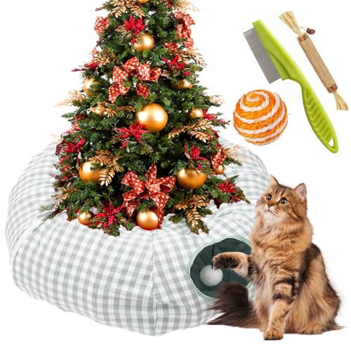 Cat Tunnel Bed Under Christmas Tree, Cat Tunnel Christmas Tree Skirt, Cat Christmas Tree Tunnel, Cat Tunnel for Christmas Tree, Christmas Cat Tunnel Tree Skirt for Cat Dogs (Green) von Syeefula