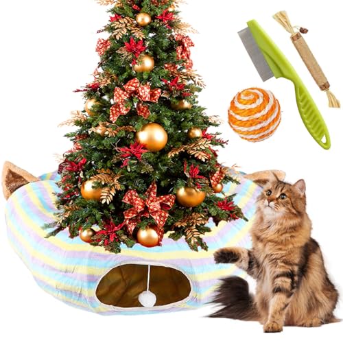 Cat Tunnel Bed Under Christmas Tree, Cat Tunnel Christmas Tree Skirt, Cat Christmas Tree Tunnel, Cat Tunnel for Christmas Tree, Christmas Cat Tunnel Tree Skirt for Cat Dogs (Lines) von Syeefula